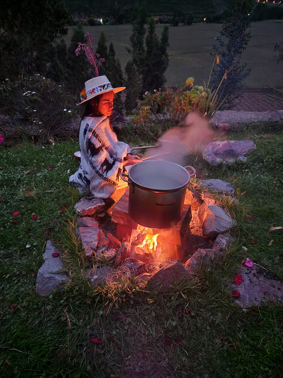 Sofia at a fire ceremony in the Sacred Valley