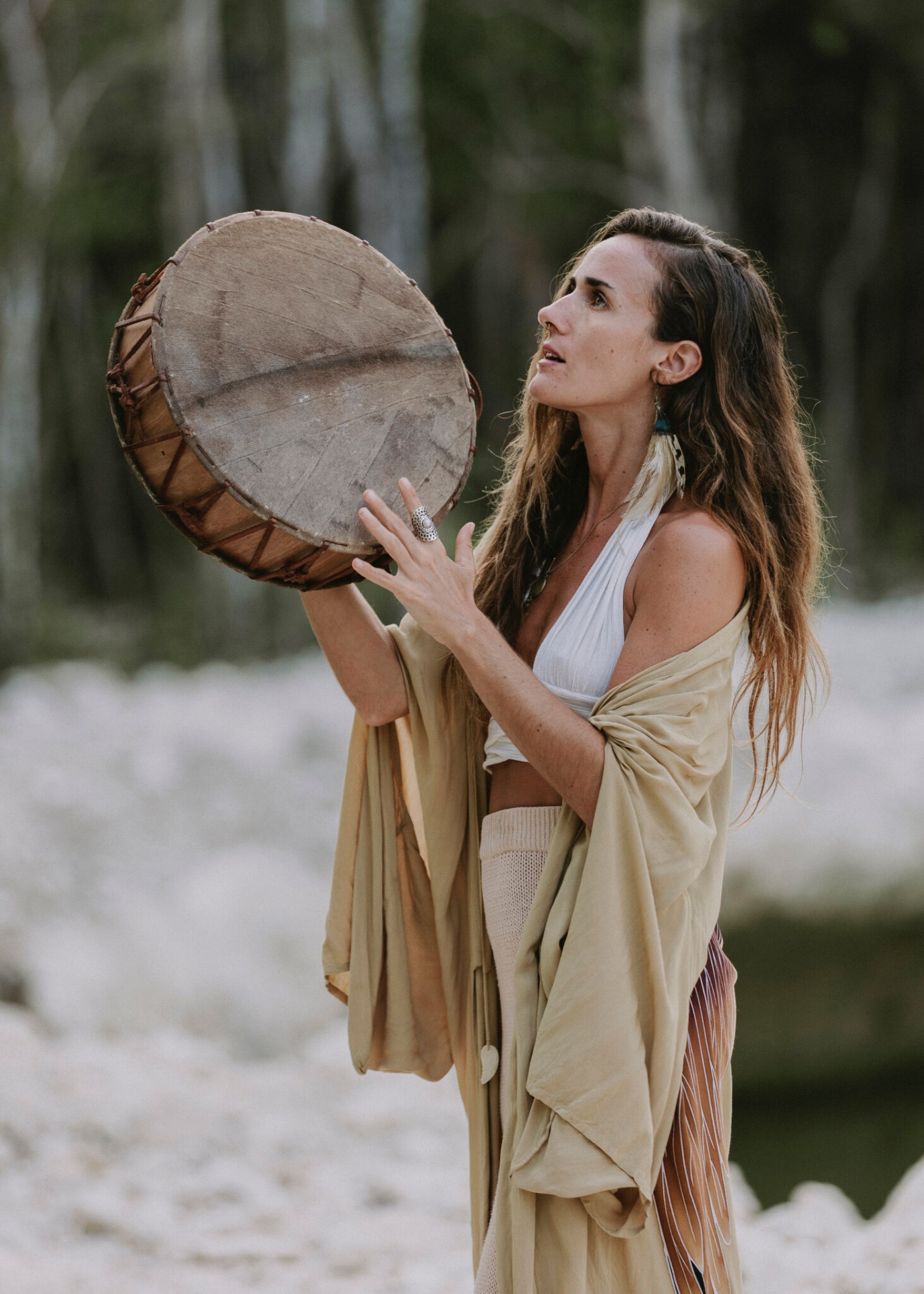 Sofia Mellano holding a frame drum